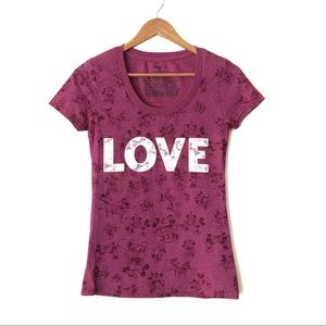 Disney Purple Mickey and Minnie Mouse “LOVE” Short Sleeve Tee